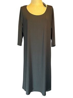🩶Eileen Fisher Scoop Neck 3/4 Sleeve Jersey Dress in Graphite Gray NEW